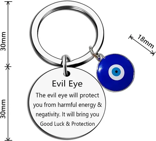 Vista 7 de Meimimix Llavero contra el mal de ojo, amuleto de buena suerte, para familiares, amigos, cumpleaños, Navidad, graduación, joyería, plateado