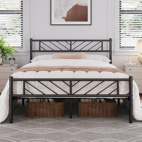 Vista 13 de Yaheetech Estructura de Cama Plataforma de Tamaño Individual con Cabecera de Diseño de Flecha, Base de Colchón de Metal de 13 Pulgadas