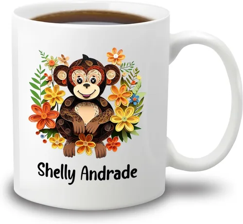 Vista 17 de Taza de café blanca personalizada con nombre de amante de escarabajos, taza de café personalizada de origami de 11 15 onzas, taza de café floral