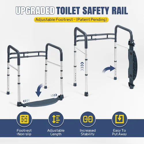 Vista 2 de Lianjindun, pasamanos de seguridad para inodoro con reposapiés, asas plegables y portátiles para baño, para ancianos, personas mayores
