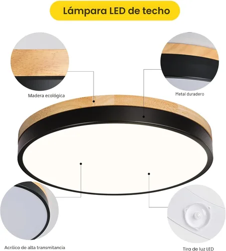 Vista 4 de Lámpara de techo moderna de madera negra de 11.81 pulgadas Negro- No regulable