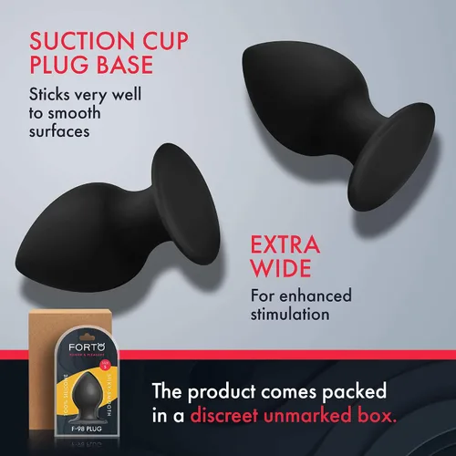 Vista 4 de Forto Tapón de silicona F-98 para hombres y mujeres, consolador de enchufe anal erótico (silicona, negro, pequeño)