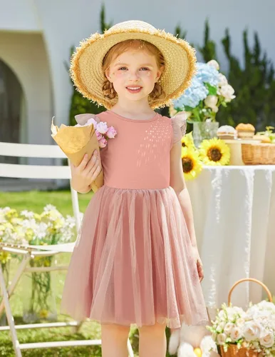 Vista 5 de Arshiner Vestido tutú de verano para niñas pequeñas, de tul sin espalda, para fiesta, cumpleaños, vestidos de algodón, 2-6 años