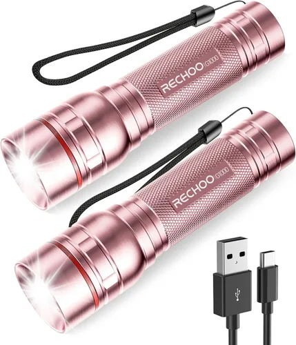 Vista 13 de RECHOO Linternas recargables de alta luminosidad, G1000 súper brillante, pequeña linterna LED con zoom y 3 modos de iluminación, linterna táctica
