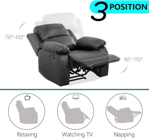 Vista 5 de Conjunto de sofá para sala de Estar, sillón reclinable de cuero transpirable, sofá de 3 plazas para cine en casa con portavasos para apartamento