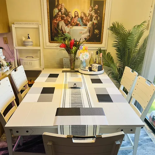 Vista 3 de HeloHo Juego de 4 manteles individuales de rejilla blanca y negra, lavables, de vinilo, lavables, para cocina, comedor, decoración de mesa