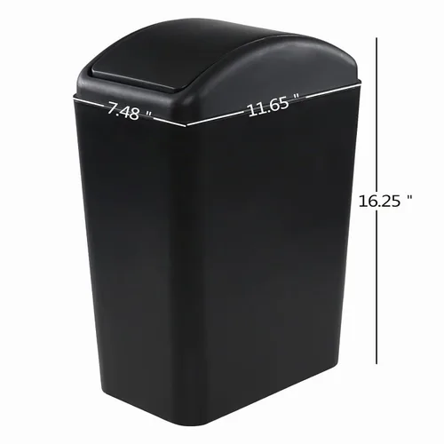 Vista 2 de Cubo de basura de plástico de 16 litros, cubo de basura con tapa abatible (negro)