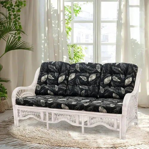 Vista 28 de Malibu Lounge Sofá de tres plazas de mimbre de ratán natural, diseño hecho a mano (cojines marrón claro, colonial)
