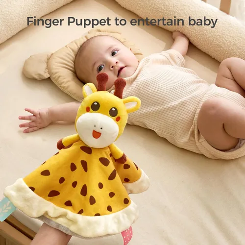 Vista 4 de TUMAMA - Manta de seguridad para bebé, manta de terciopelo suave con lunares de peluche y anillos de dentición, artículos esenciales para recién