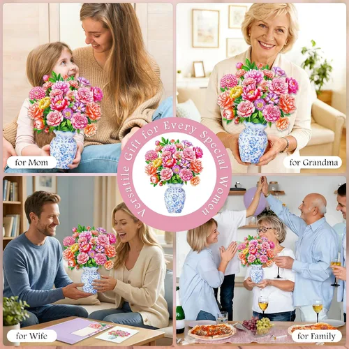 Vista 7 de WhatSign Tarjeta de feliz día de la madre con flores emergentes, impresionante ramo de peonías 3D para mamá, abuela, hija, hermana, tía, tarjetas