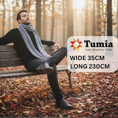 Vista 9 de Tumia LAC - Bufanda de lujo extra larga gruesa a rayas - Hecho a mano y muy cálido - Unisex