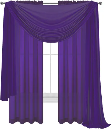 Vista 8 de Cortinas traslúcidas negras para ventana con bufanda a juego, 2 paneles de gasa y 1 cenefa para dormitorio, sala de estar, cortinas decorativas Negro