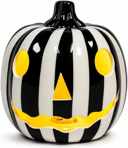 Vista 6 de Midnight Manor Halloween LED iluminado cerámica Jack O Lantern batería incluida (blanco)