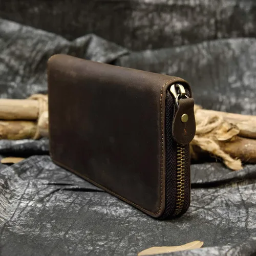 Vista 6 de LUUFAN Billetera larga de cuero genuino para hombre, cartera plegable grabada