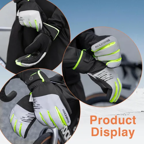 Vista 5 de ROCKBROS Guantes de invierno para clima frío, guantes de ciclismo para hombres y mujeres, resistentes al agua, pantalla táctil, resistentes al