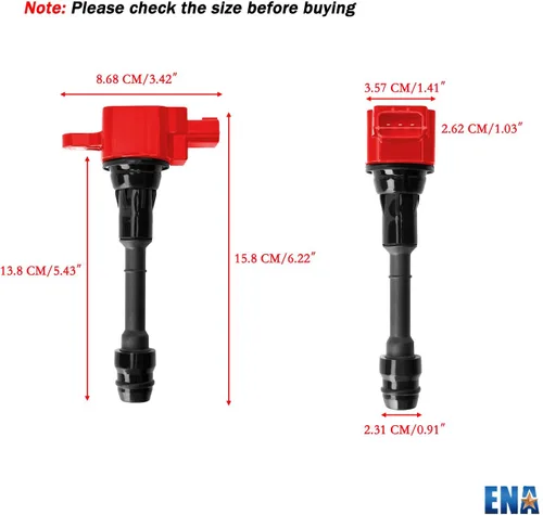 Vista 6 de ENA Juego de 4 bobinas de encendido rojas 2.5 L4 compatibles con Nissan 2002 2003 2004 2005 2006 Altima, 2002-2008 Sentra X-Trail, 2010 2011 2012