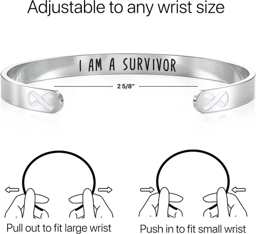 Vista 5 de Happy Kisses Pulsera de concientización sobre el cáncer cinta, "Funk Cancer" & I Am Survivor Regalo para mujeres y hombres, Metal