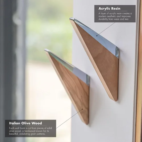 Vista 2 de LINE+ARC Gancho de pared de madera de olivo con tapa acrílica