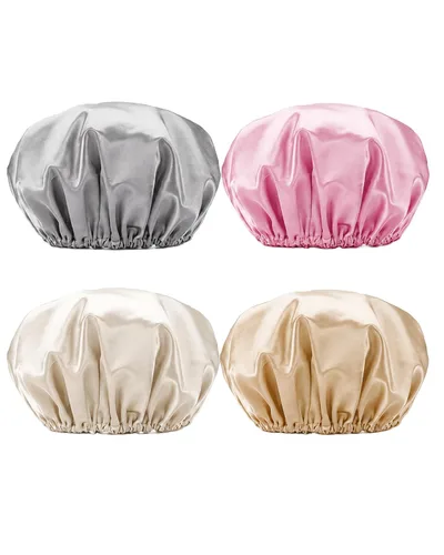 Vista 9 de Smilco Paquete de 2 gorros de ducha reutilizables, protector de pelo grande de EVA de 12.6 pulgadas, impermeable, doble capa para mujeres 2