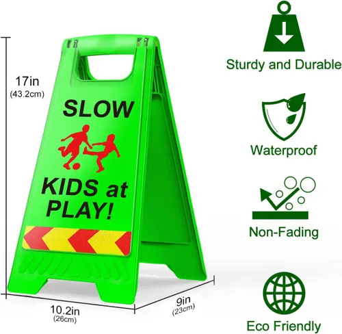 Vista 3 de Paquete de 2 señales de seguridad para niños en juego para la calle, señales de seguridad para niños en juego con cinta reflectante de 44.5 cm