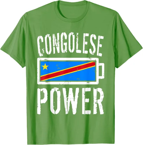 Vista 13 de Camiseta de batería de energía congoleña con bandera de República Democrática del Congo, Negro, S