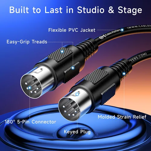 Vista 5 de Cable Matters Paquete de 2 cables MIDI DIN de 5 pines, cable MIDI de 5 pines - 3 pies