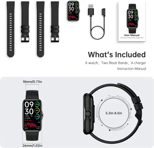 Vista 6 de Reloj inteligente de salud y fitness, reloj inteligente con monitor de frecuencia cardíaca y oxígeno en sangre 24/7, monitor de sueño
