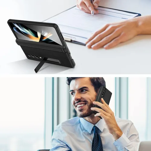 Vista 9 de Ruky - Funda para Galaxy Z Fold 4 con protección de bisagra, color negro Fundas de cuerpo completo con soporte magnético y protector de pantalla