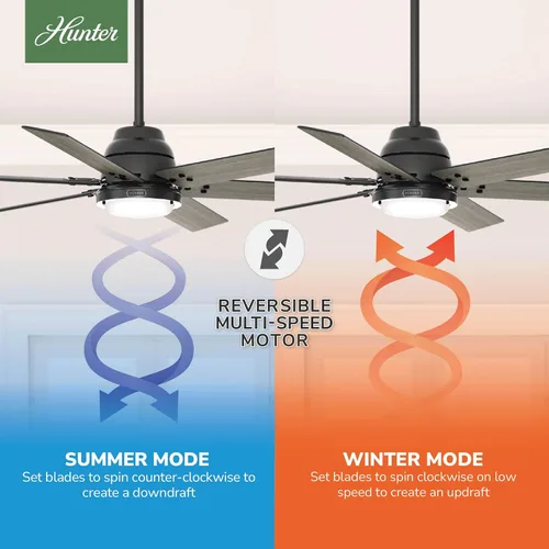 Vista 3 de Hunter Ventilador de techo interior de 60 pulgadas con luz LED y control remoto, ventilador de techo inteligente negro, montaje estándar, 6