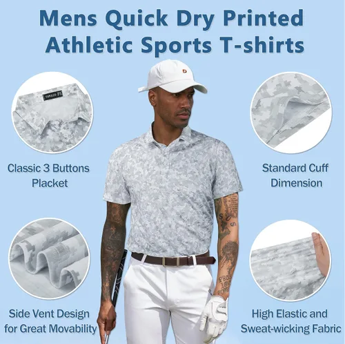 Vista 125 de TAPULCO Camisetas tipo polo de secado rápido para hombre, diseño de camuflaje, atléticas, ligeras, transpirables, casuales, para golf