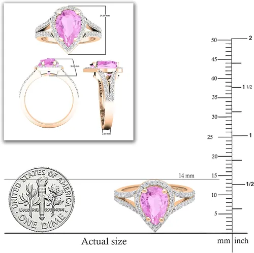 Vista 21 de Dazzlingrock Collection Anillo de compromiso con forma de lágrima y diamante blanco natural redondo de 0.45 quilates con halo de diamantes blancos
