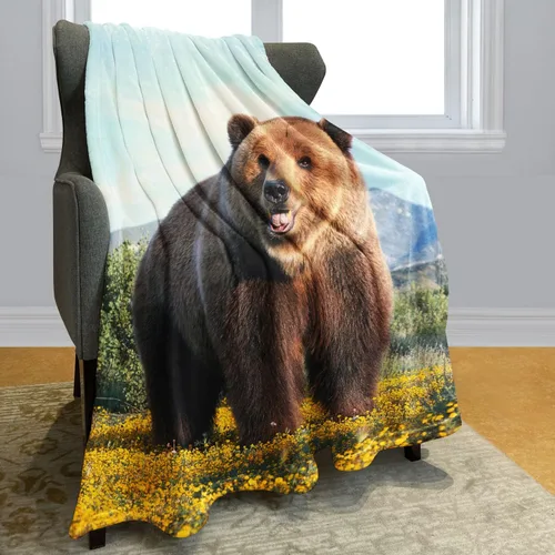 Vista 2 de Manta de oso marrón, manta gigante de forro polar, suave y mullida, para sofá y cama, 60 x 80 pulgadas