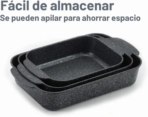 Vista 5 de S·KITCHN Juego de 3 bandejas antiadherentes para hornear lasaña, cazuela y pan, sartén grande y profunda con asas