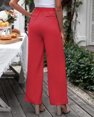 Vista 4 de GRAPENT Pantalones de pierna ancha para mujer, para trabajo, negocios, casual, de cintura alta, pantalones de vestir fluidos para la oficina