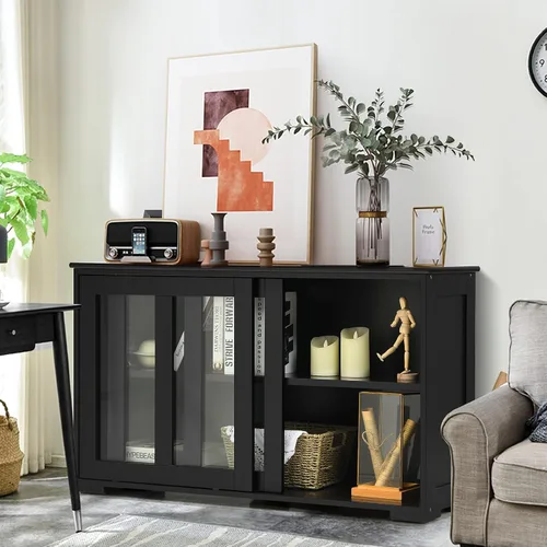 Vista 2 de Gabinete de buffet apilable, aparador de cocina moderno Negro