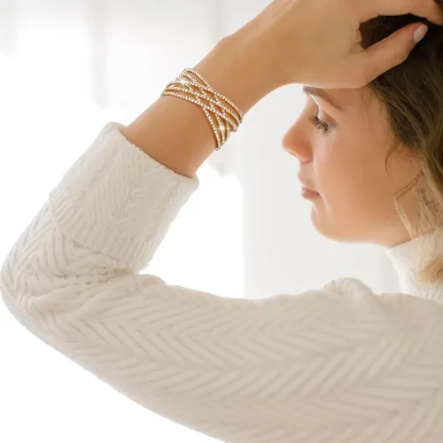 Vista 2 de Suyi Pulsera de Diamantes de Imitación Brazalete Dorado Multicapa para Mujer Pulseras de Cristal Nupciales