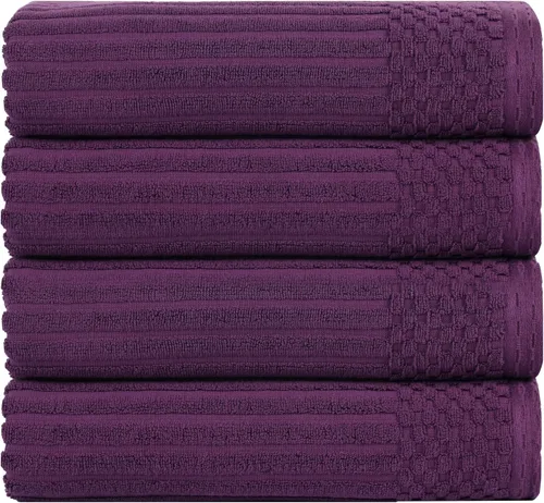 Vista 143 de Superior Juego de 6 toallas de algodón sólido y acanalado, toallas de cara de 13 x 13 pulgadas, toallas de mano de 16 x 28 pulgadas, toallas de baño