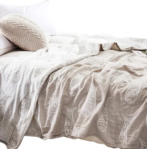 Vista 14 de MEJU Manta ligera de muselina marrón para perros, cachorros, para niños, para cama, sofá, 100% algodón peinado, de 3 capas, suave y cálida