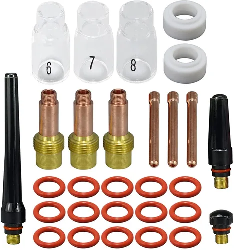 Vista 10 de RIVERWELD 15pcs TIG Stubby Gas Lens Collets cuerpo 17GL116 10N23S (1/16" y 0.063 in) 17GL332 10N24S (3/32" y 0.094 in) Taza de cerámica 53N59 53N61S