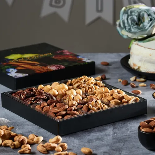 Vista 3 de Cesta de regalo de frutos secos, paquete de 2 cajas de bocadillos gourmet, en caja elegante, para Navidad, Año Nuevo, fiesta de cumpleaños, paquete