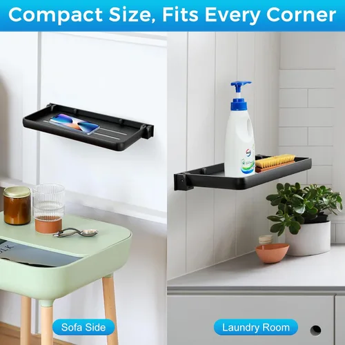 Vista 7 de Pequeño estante plegable de pared para baño y caravana, plegable a 90° e impermeable, pequeño estante de metal flotante para lavandería, inodoro