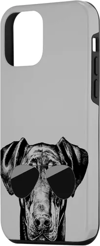 Vista 2 de iPhone 12 mini Doberman Pinscher Dog con funda para gafas de sol