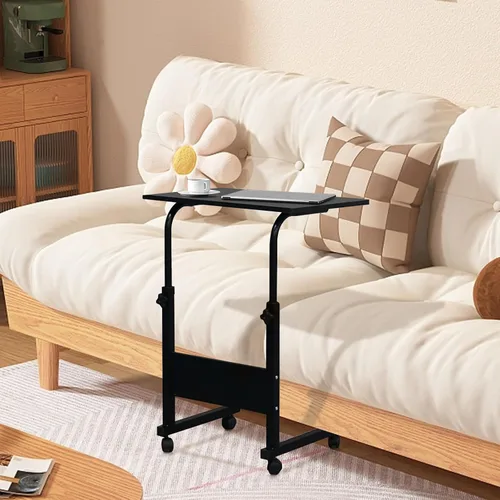 Vista 2 de Karl home Mesa móvil pequeña de 23.6 pulgadas, escritorio para computadora con ruedas, altura ajustable, carrito de computadora portátil, mesa