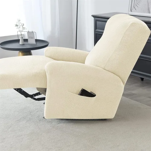 Vista 4 de Funda elástica de jacquard para silla reclinable, funda de sofá de poliéster de 4 piezas con bolsillo lateral, lavable a máquina