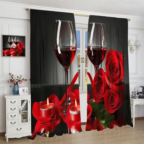 Vista 3 de Cortinas opacas con diseño floral de rosas para cocina, retro, rústicas, románticas, con bolsillo para barra, cortinas opacas para dormitorio, sala