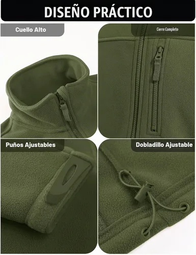 Vista 6 de CRYSULLY Chaqueta de forro polar para hombre, abrigo de trabajo táctico Verde militar