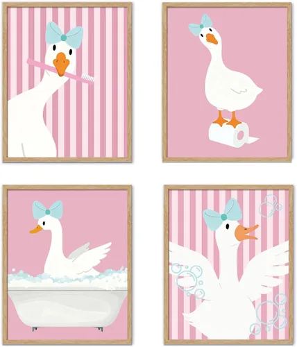Vista 14 de YZSLA Impresiones divertidas de arte de pared de baño 8x10 Pulgadas sin marco, impresiones de póster de pato retro colorido, decoraciones divertidas