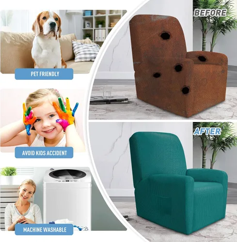 Vista 4 de JIVINER Fundas súper elásticas para sillas reclinables, de elastano, suave, con bolsillos, protector de muebles reclinables