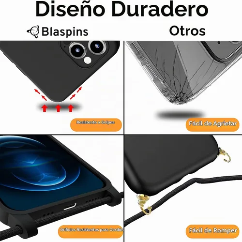 Vista 7 de Funda cruzada con cordón para iPhone 16, manos libres, para el cuello, para la muñeca, correa ajustable y removible, protección contra caídas