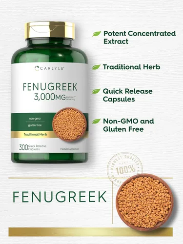 Vista 4 de Carlyle Cápsulas de fenogreco 300 unidades Extracto sin OMG y sin gluten Semillas de fenogreco
